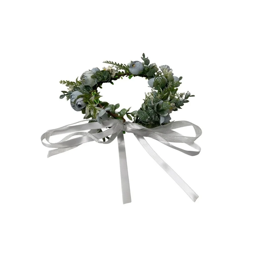Dusty Blue Floral Crown Flower Halo Adjustable Ribbon Wedding Festival Boho‎